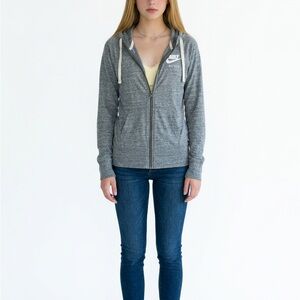 Nike Gray Hooded Full-Zip Sweatshirt with White Drawstrings size xs.